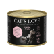 Cat's Love Nassfutterdose für Kätzchen, mit zwei verspielten Kätzchen auf dem Etikett, mit dem Text "Huhn" und "Junior 2-12 Monate".