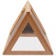 Holz-Dreieck-Haustierhaus mit Netzseiten, entworfen für kleine Tiere, das eine robuste Konstruktion und einen geräumigen Innenraum zeigt.