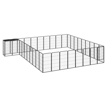 Schwarzes Metall-Haustierspielgehege in rechteckiger Form mit einer Tür, ideal um Haustiere sicher zu halten.