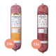 Zwei 1000g Hundefutterpakete: "Geflügel pur" (50 % Fleisch) und "Rind pur" (55 % Fleisch), beide mit "Simple Bark"-Logo und "13x"-Markierungen.