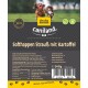 Hundefutterverpackung für "Caniland Soft Snacks Strauß mit Kartoffel," mit verspielten Hunden und glutenfreien, zuckerfreien Etiketten.