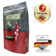 Kenkou Bakudai Koi-Futterverpackung mit einem roten und grauen Design, mit einem Koi-Fischbild, "PREMIUM"-Abzeichen und dem Etikett "MADE IN GERMANY".