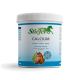 Behälter mit Stiefel Calcium-Pulver für Pferde, mit einem Pferdebild und Text: "Mit Calcium und Vitamin D3" und "Für starke Knochen."