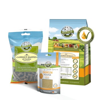 Spezielles Futterset für große Hunde mit Leishmaniose - Naturgut-Schmaus 4 kg + Landgut-Happen 200 g + Immun 80 g