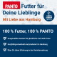 PANTO Tierfutteranzeige: "Futter für Deine Lieblinge" "Mit Liebe aus Hamburg", Siegel "Made in Hamburg", "100% Futter, 100% PANTO".