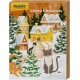 Ein festlicher Haustier-Adventskalender mit bunten Illustrationen von Katzen und schneebedeckten Häusern, mit dem Text "Frohe Weihnachten" oben.
