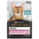 Purina Pro Plan Adult Katzenfutterbeutel, 85g, mit einer Bengal-Katze auf der Vorderseite, beschriftet mit "Delicate Digestion" und "Mit Hochseefisch in Sauce."