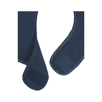 Marineblaue Haustiergeschirr mit Klettverschlüssen und weißen Nähdetails.