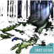 Ein Hund mit einem leuchtend blauen Halsband steht in einem dunklen Wald, während Sonnenlicht durch die Bäume strömt. Text: "Dein Bester Freund Immer Sichtbar."