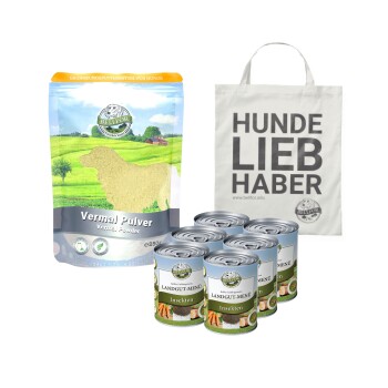 Bellfor Giardien Sparset für große – Hundefutter Nass + Vermal Pulver + 1 Jutebeutel