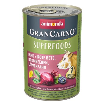 GranCarno Superfoods 6x400g Rind & Rote Bete, Brombeeren, Löwenzahn