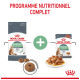 Emballage de nourriture pour animaux de compagnie Royal Canin Care Digestive avec des croquettes sèches et de la nourriture humide sur une assiette, étiqueté "Programme Nutritionnel Complet."