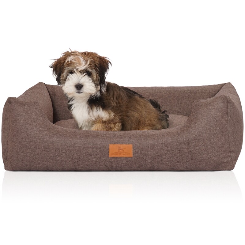 Knuffelwuff Hundebett Lotte aus Velours mit feinem Handwebcharakter braun/ grau S