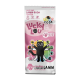 "Lucky Lou" Katzenfutterverpackung zeigt eine Cartoon schwarze Katze, mit dem Text "The Real Taste!" und Symbolen für keinen Zuckerzusatz, getreidefrei und kartoffelfrei.