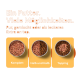 Drei Schalen mit Haustierfutter, beschriftet mit "Komplett," "Halb und Halb," und "Topping" auf einem orangefarbenen Hintergrund, der Fütterungsoptionen hervorhebt.
