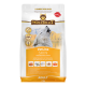 Premium hondenvoer verpakking gelabeld 'WOLFSBLUT VetLine SKIN', met een huilende wolf, met details over ingrediënten en voordelen voor de huidgezondheid.