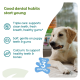 Puppy chewing a dental chew on a couch; text reads "Good dental habits start young", "Triple care" and "from +3 months"