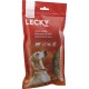 Rote Verpackung von LECKY Ziemer-Sticks für Hunde, mit einem Profilbild eines Hundes und Text, der "100% natürlich" und "fettarm" angibt.
