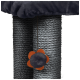 Close-up van een kattenboom met twee gestructureerde sisal krabpalen en een pluche bloemen speelgoed dat aan de bovenkant hangt.