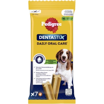Friandises Pedigree Dentastix Daily Oral Care pour chiens de 10-25 kg, réduisent le tartre, soutiennent la santé des gencives, 7 pièces, saveur poulet.