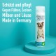 Flasche mit GREEN HERO Floh- und Zecken-Shampoo für Hunde, mit einem lächelnden Hund auf dem Etikett, mit deutschem Text über Schutz und Pflege.