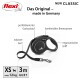 Schwarze flexi ausziehbare Hundeleine, Größe XS, max. 12 kg, 3 m Länge, mit ergonomischem Griff und deutschen Details zu Haltbarkeit und Komfort.