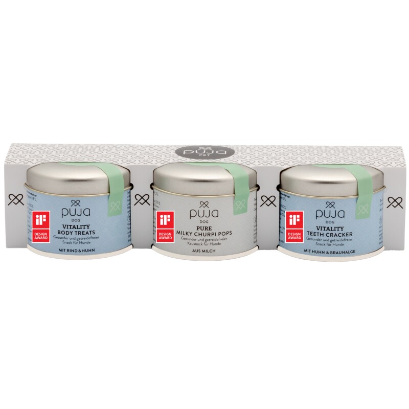 PUJA Snacks Probierset Getreidefrei für Hunde 120g
