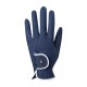 Navy-blaues Haustierpflege-Handschuh mit einer strukturierten Oberfläche, mit einem weißen Rand und einem kleinen Logo am Handgelenk.