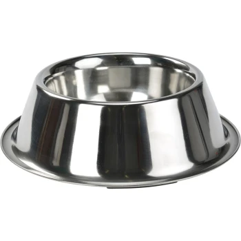 Bol en acier inoxydable pour animaux avec une large base et un intérieur lisse, conçu pour la durabilité et un nettoyage facile.