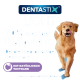 DENTASTIX LIGHT Hundesnack-Werbung mit 30% weniger Kalorien, natürlichem Truthahn-Geschmack und einem Golden Retriever auf blauem Hintergrund.