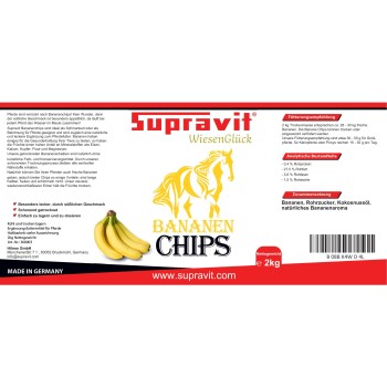 Supravit WiesenGlück Bananenchips für Pferde, 2kg, 100% natürlich, hergestellt in Deutschland, Fütterungs- und Zutateninfo, www.supravit.de