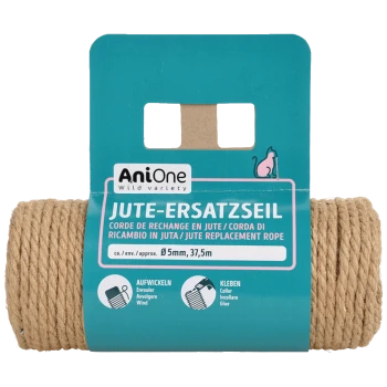 AniOne Juteseil Ersatzseil für Haustiere, 5 mm Durchmesser, 37,5 m Länge, mit Wickel- und Klebeanleitung.
