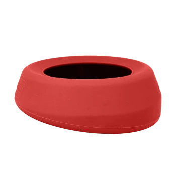 Rote Silikon-Haustierfutterschüssel mit einer glatten Oberfläche und einem breiten Rand, entworfen für einfaches Füttern und Stabilität.