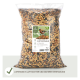 Ein 5kg Sack Vogelfutter mit der Bezeichnung "FUTTERTRAUM VITALMIX MIT INSEKTEN," mit einem bunten Vogel auf der Vorderseite, mit einem Hinweis auf sichere Verpackung.