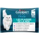 Pack Purina Gourmet Perle pour chat avec chat blanc à poils longs, « Les Plaisirs de la Mer », 4x85 g, liste des saveurs en français