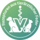 Logo mit einer Hund- und Katzensilhouette neben einem veterinärmedizinischen Symbol, mit dem Text "Rezepturen aus tierärztlicher Feder" darum herum.