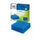 Éponge filtrante à pores grossiers bleue pour aquariums, emballée dans une boîte étiquetée "bioPlus coarse" par Juwel, avec des éclaboussures d'eau.