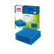 Blue coarse-pored filter sponge for aquariums, packaged in a box labeled "bioPlus coarse" by Juwel, with water splashes.