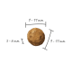 Illustration eines Haustierfutterkibbles mit einem Durchmesser von 9-11 mm und einer Höhe von 5-6 mm, auf einem weißen Hintergrund dargestellt.