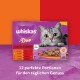 Opakowanie karmy dla kotów Whiskas Duo Classic Combos z szarym tabby; smaki: jagnięcina, kurczak, wątróbka; tekst: "12 perfekte Portionen."