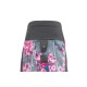 Eine bunte Hundejacke mit floralem Design in Pink und Blau, mit einem grauen oberen Abschnitt und einem Ruffwear-Logo.