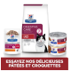 Produits Hill's Prescription Diet Digestive Care, y compris de la nourriture sèche, des sachets de nourriture humide et des boîtes, avec un appel à l'action en français.