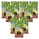 Eine Collage von JR FARM Haustierfutterverpackungen mit "Kolbenhirse rot" und Bildern von bunten Vögeln und grünen Blättern im Hintergrund.