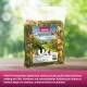 PANTO Apfelwiese Haustierfutterbeutel, 750g, mit getrockneten Apfelstücken und Bildern eines Kaninchens und Meerschweinchen, vor einem grünen Hintergrund.