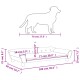 Illustration eines Hundebettes (100x50x21 cm) neben einer 70 cm Hundesilhouette.