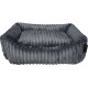 Grau plüschiges Haustierbett mit geripptem Design, mit weichen, gepolsterten Seiten und einem gemütlichen Innenraum.