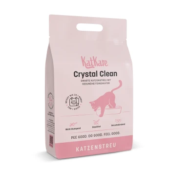 Crystal Clean Smarte Katzenstreu 6,2 l KatKare Crystal Clean Katzenstreu-Beutel mit Gesundheitsanzeige, nicht klumpend, staubfrei, geruchsbindend, für eine Katze, rosa-weißes Design.