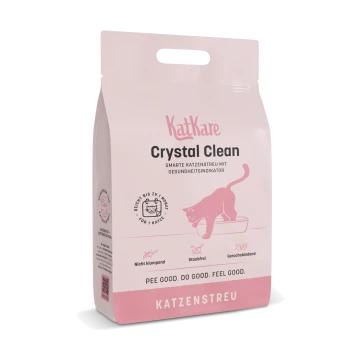 KatKare Crystal Clean Katzenstreu-Beutel mit Gesundheitsanzeige, nicht klumpend, staubfrei, geruchsbindend, für eine Katze, rosa-weißes Design.