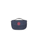 Navy-blaues Haustier-Zubehörsäckchen mit einem kastanienbraunen runden Logo, ausgestattet mit einem Griff und einem Reißverschluss.