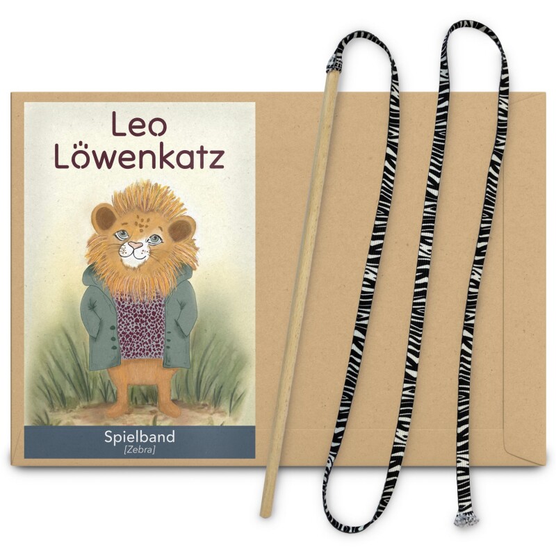 LEO LÖWENKATZ Spielangel für Katzen, Zebra-Muster mit Buchenholzstab